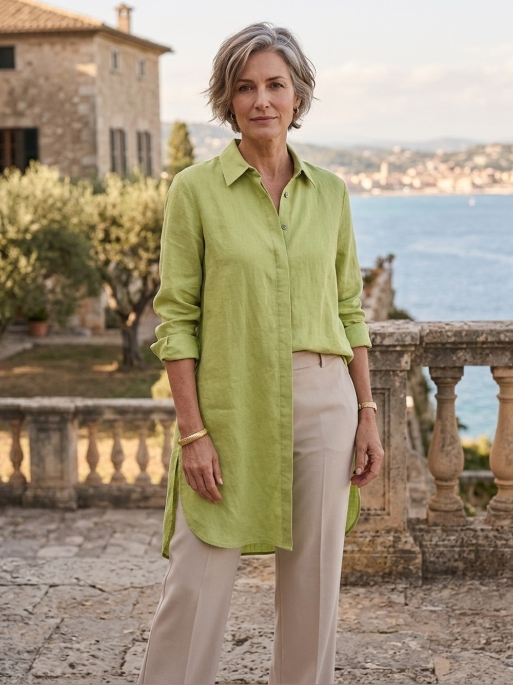 Fridaze shirt Green Button-Up Shirt 100% linen